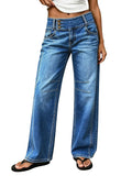Flamingals Mid Waist Straight Leg Jeans for Women