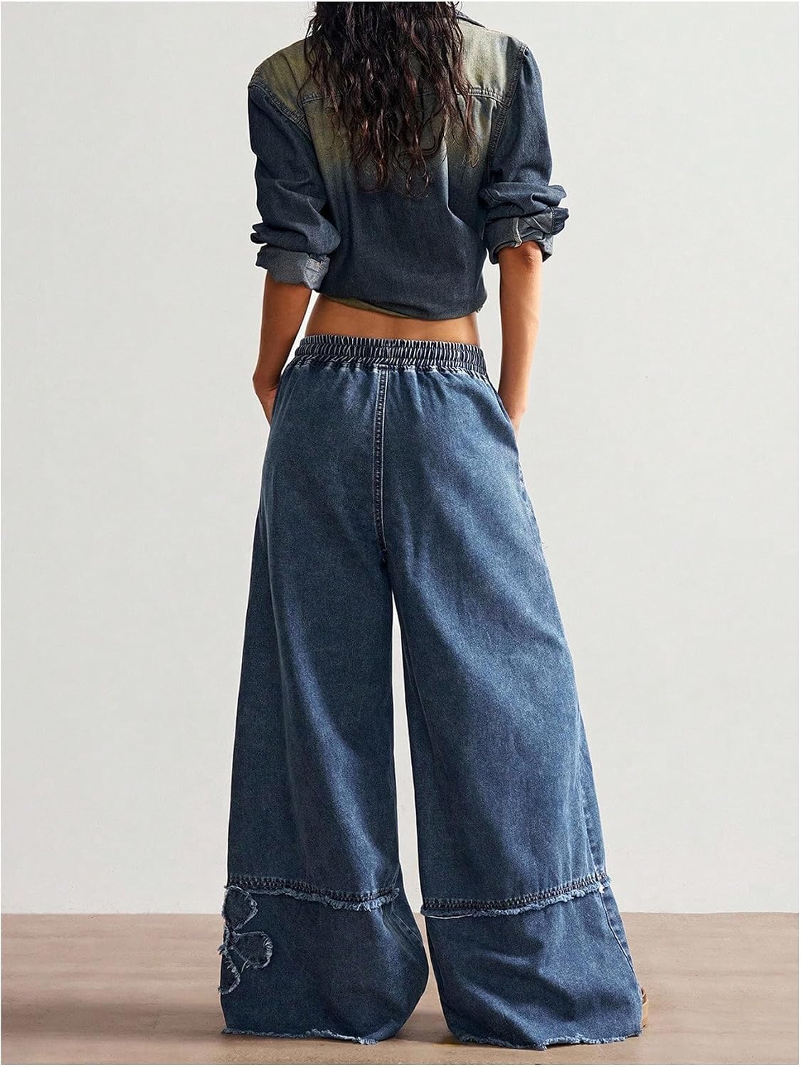 BEAUDRM Women's Y2K Baggy Jeans Wide Leg Jeans Denim Boho Pants
