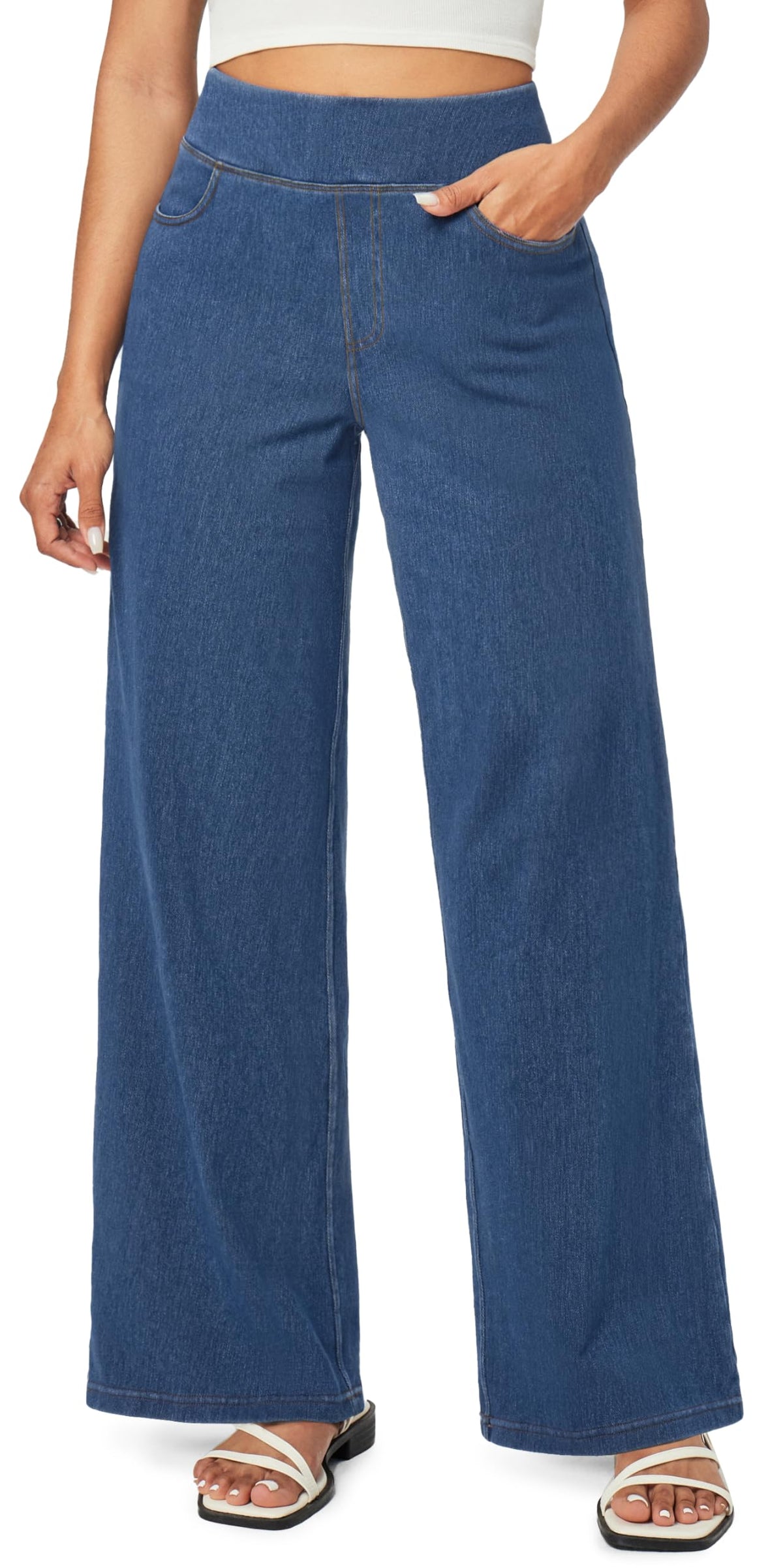 Wide Leg Jeans for Women High Waisted Pull On Sweatpant Jean Denim Pants