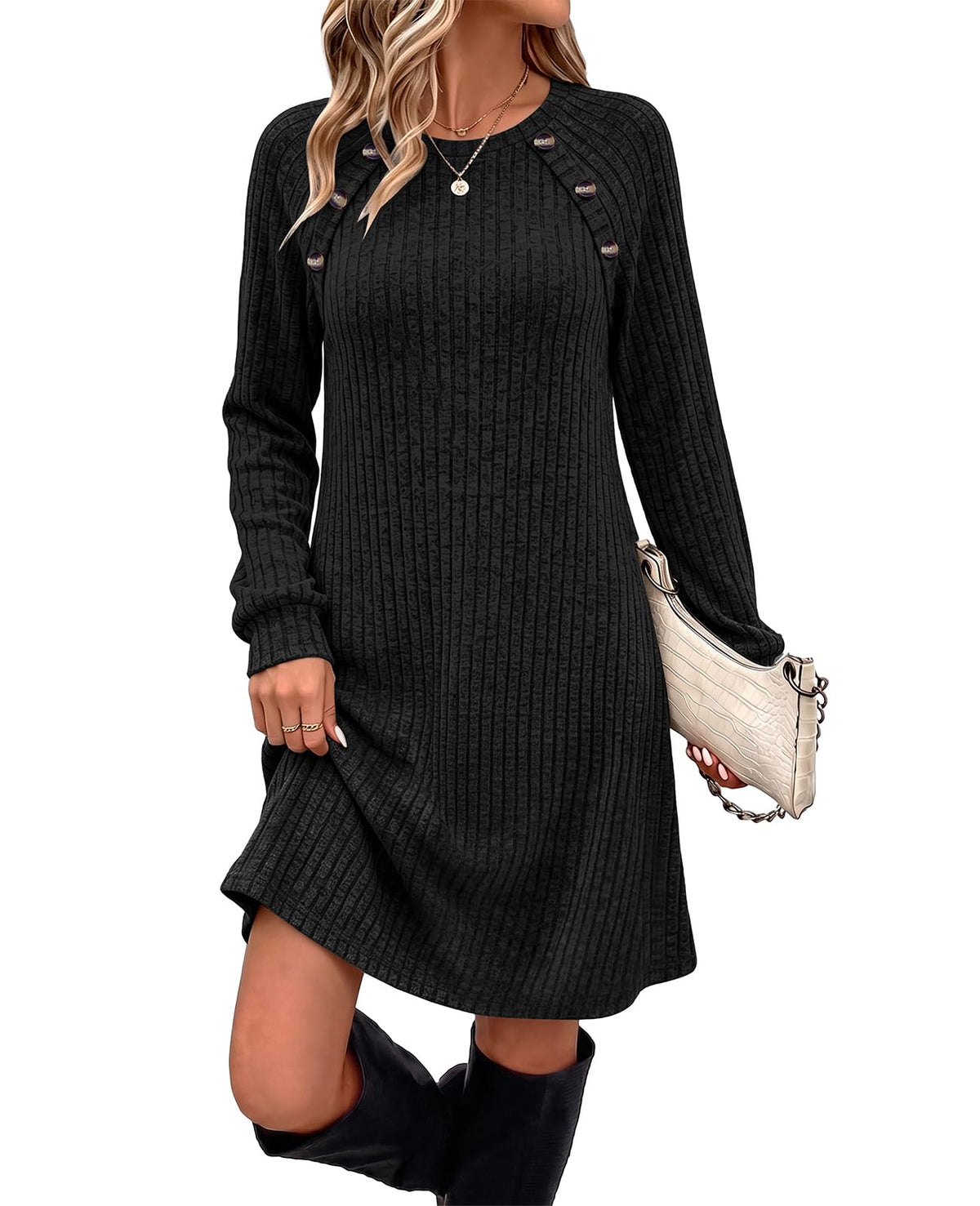 OFEEFAN Fall Dresses for Women 2026 Long Sleeve Dress with Pockets