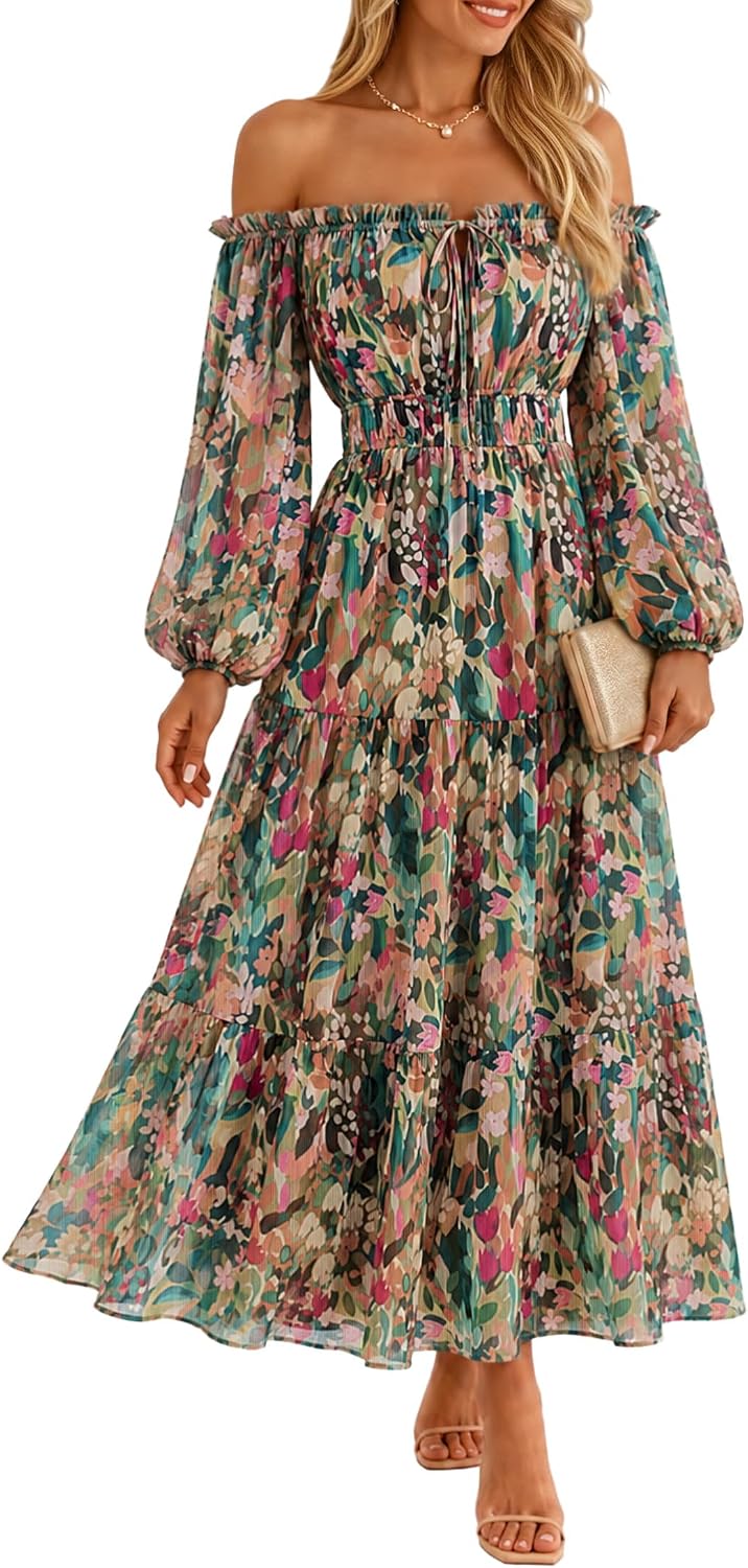 ZESICA Womens 2026 Fall Long Sleeve Floral Maxi Dress