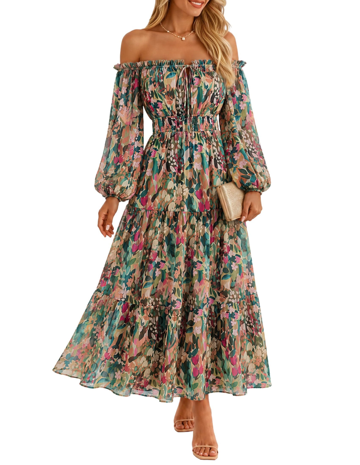 ZESICA Womens 2026 Fall Long Sleeve Floral Maxi Dress