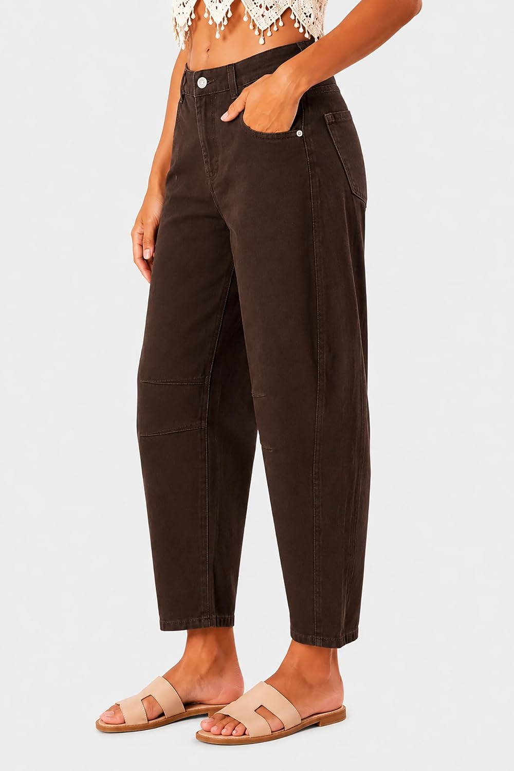 Women's High Waisted Stretch Barrel Leg Jeans Cropped Ankle Pants