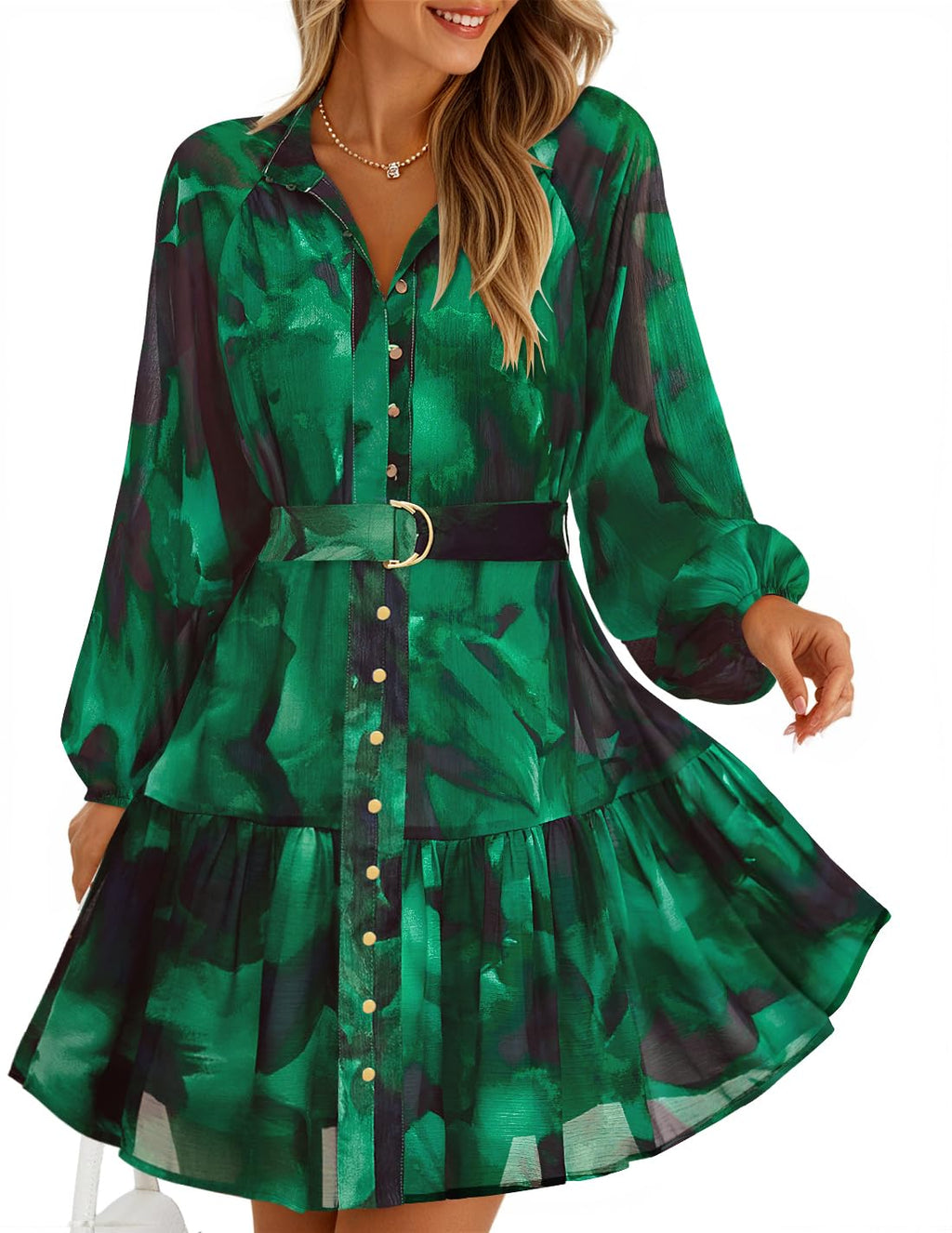 ZESICA Womens 2026 Fall Long Sleeve Floral Mini Dress