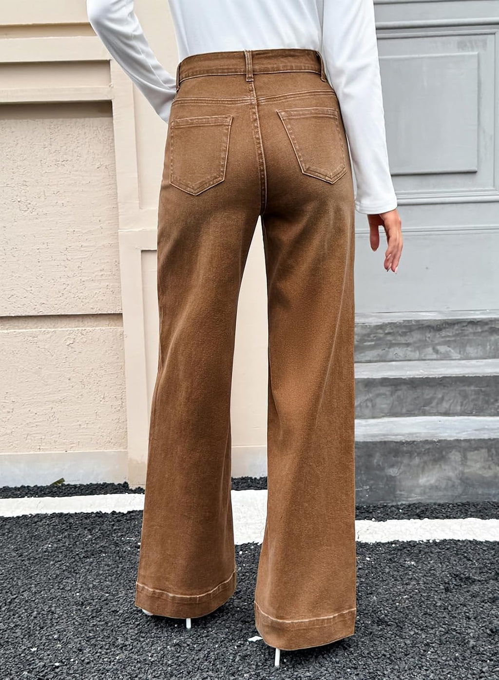 SHEWIN Flare Jeans for Women Wide Leg High Waisted Strechy Loose Casual Denim Pants with Pockets