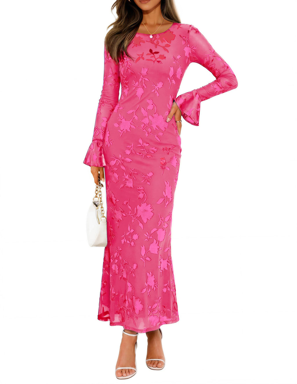 ZESICA Women's Fall Bell Long Sleeve Wedding Guest Dresses