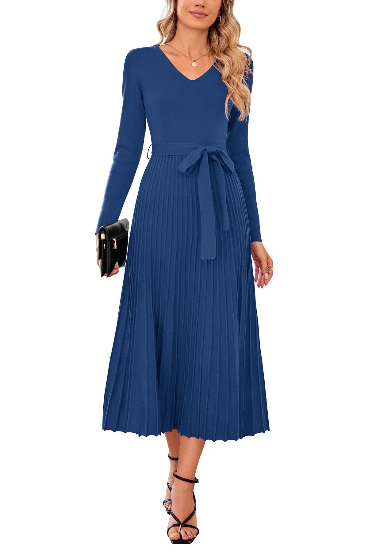 Arach&Cloz Women's Wool Blend Fall Long Sleeve Midi Sweater Dress