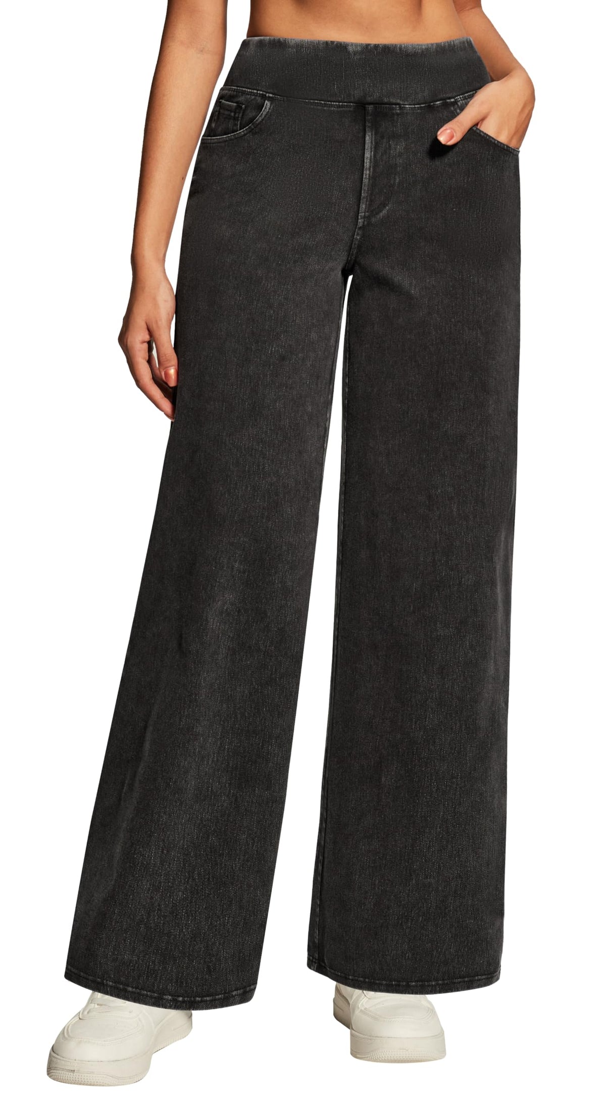 Wide Leg Jeans for Women Trendy Stretchy Pull On Baggy Sweatpant Jeans
