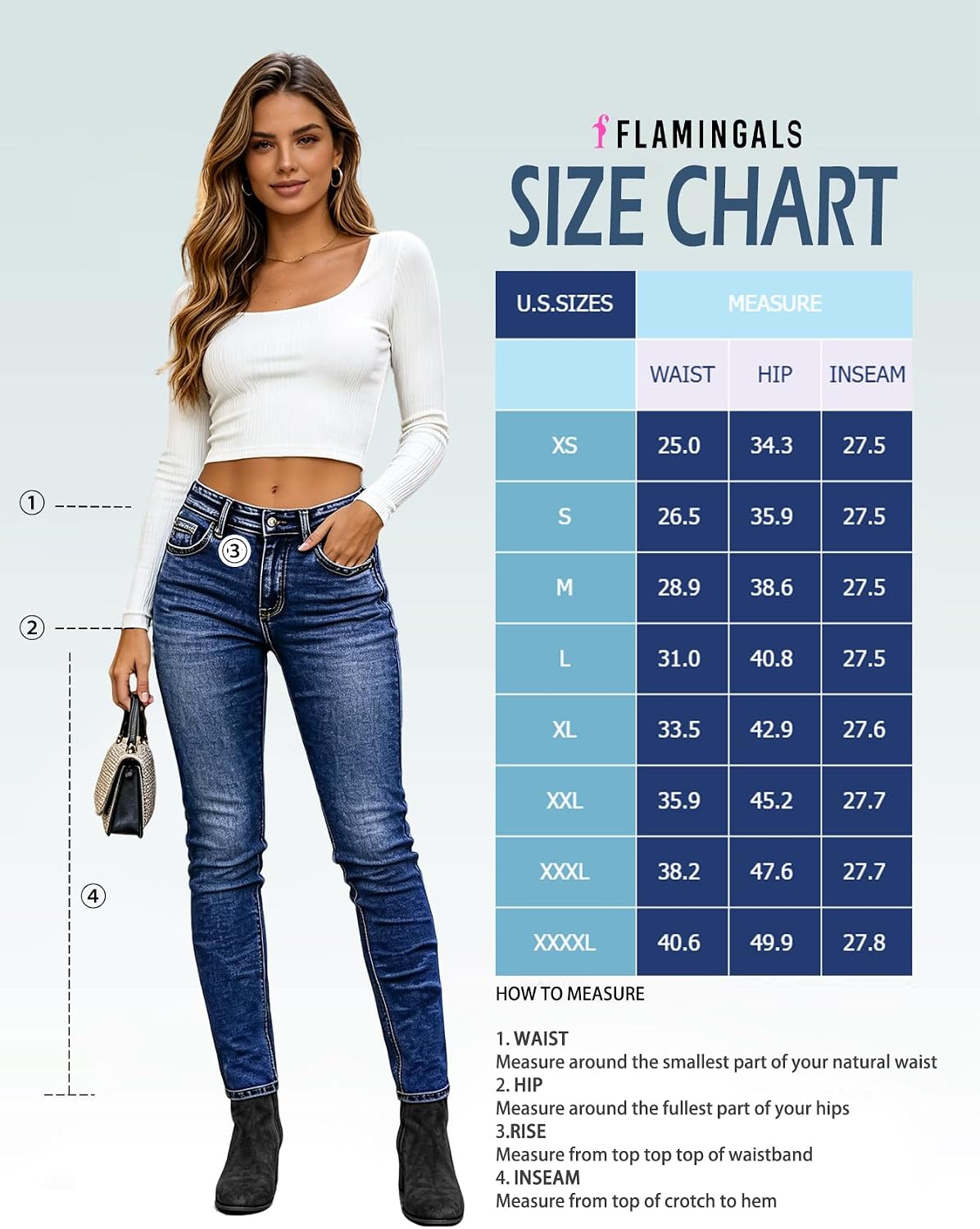 Flamingals Mid Waist Women's Skinny Jeans Butt Lifting Slim Fit Casual Wash Stretchy Skinny Leg Denim Pants with Pocket
