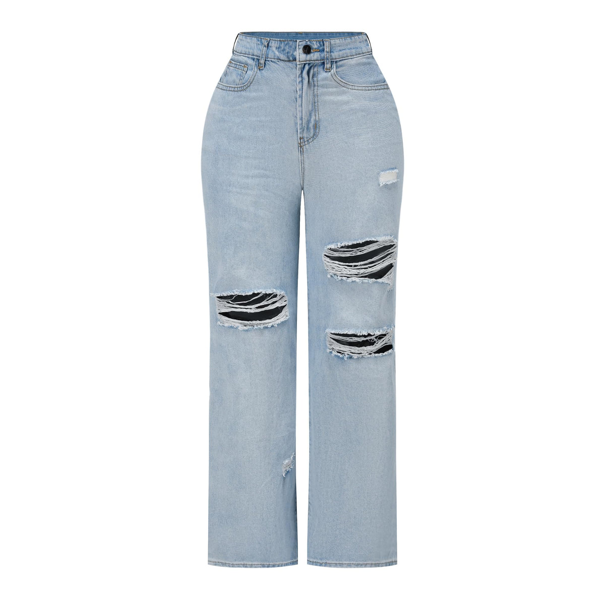 THUNDER STAR Womens High Waisted Wide Leg Jeans Stretchy Distressed Denim Pants