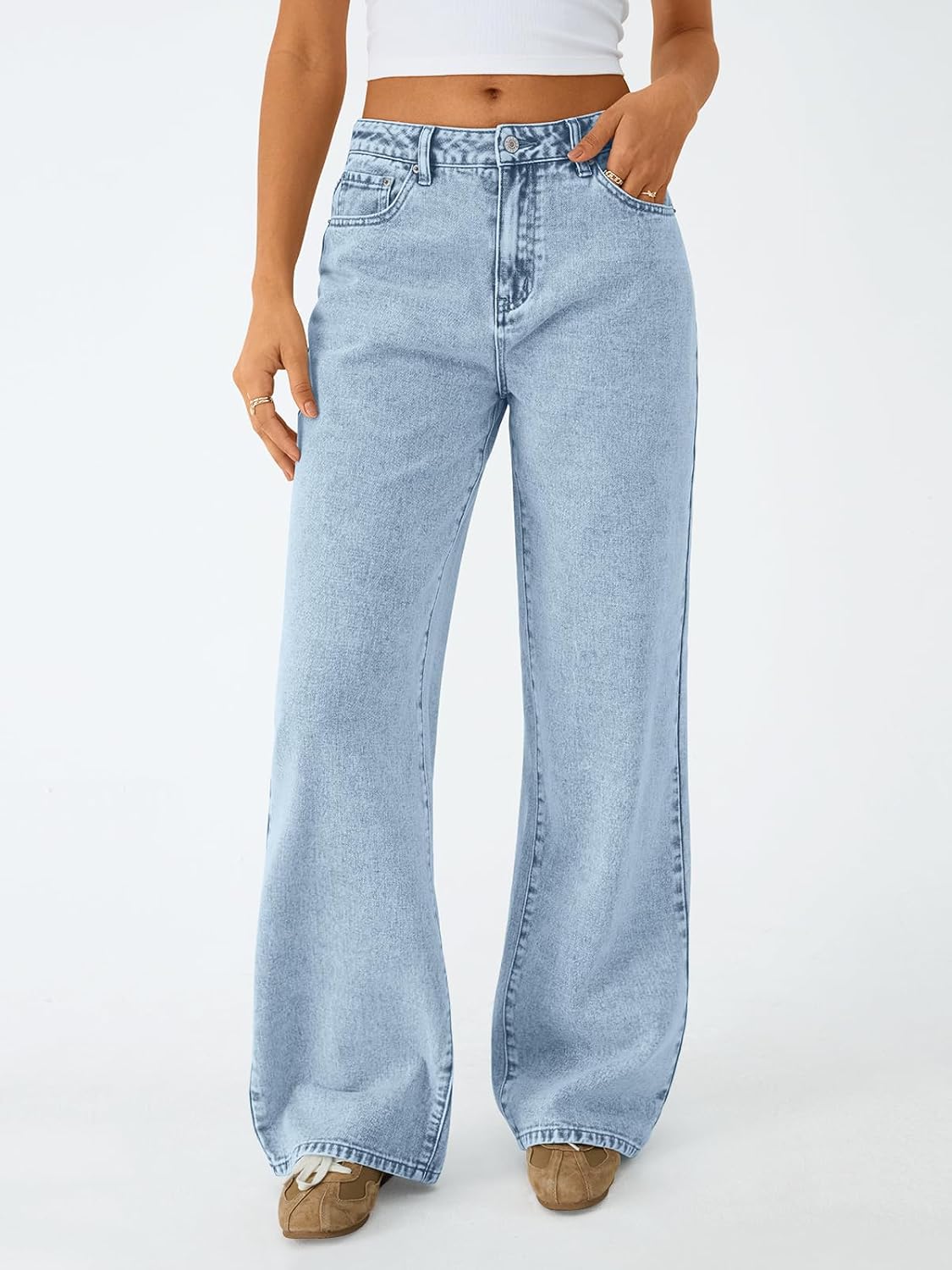 Trendy Queen Women High Waisted Straight Wide Leg Jeans Stretch Baggy Pants