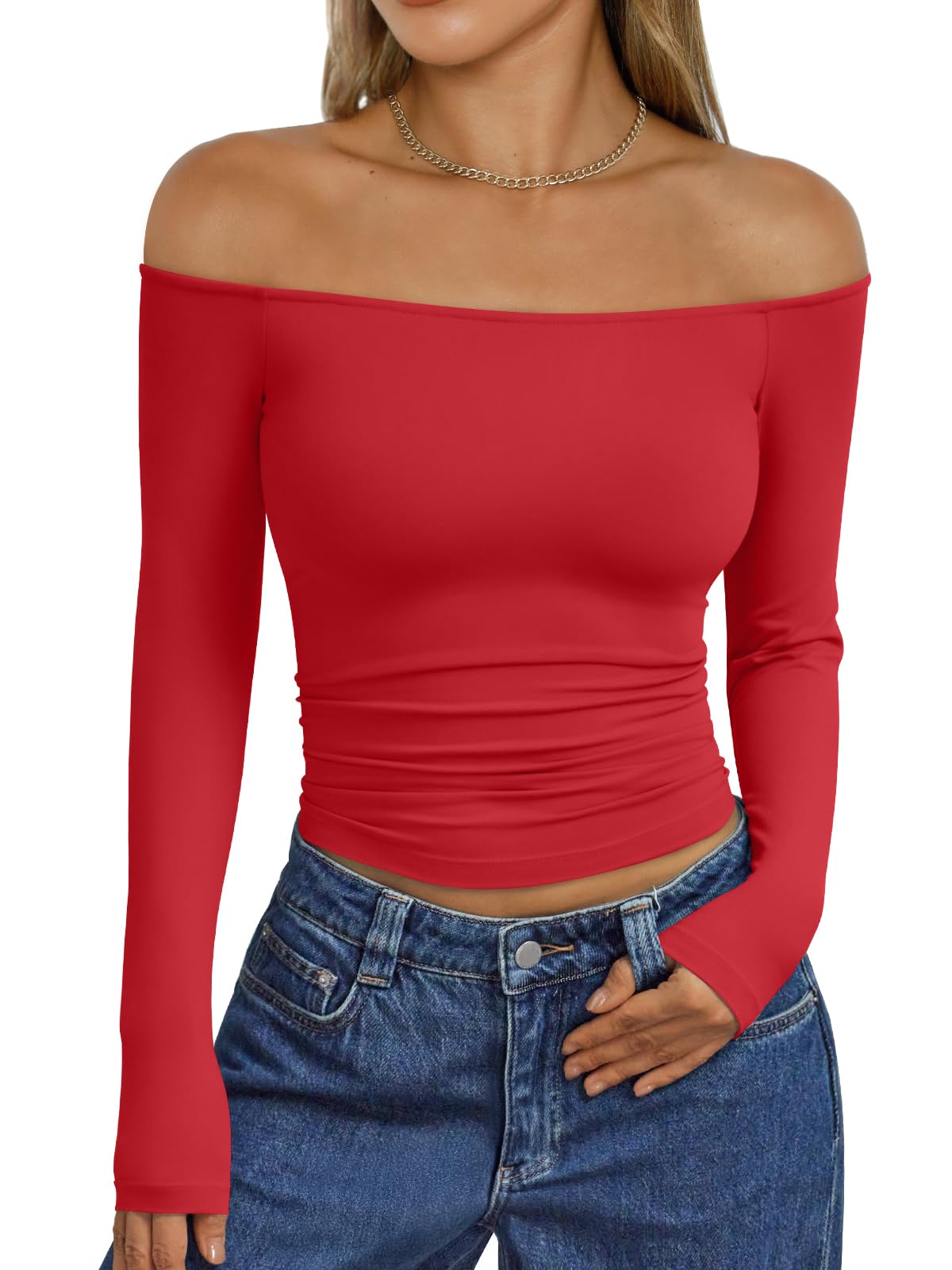 Trendy Queen Womens Off The Shoulder Tops Going Out Basic Sexy T Shirts