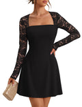 MEROKEETY Womens Lace Long Sleeve Fall Cocktail Wedding Guest Mini Dress