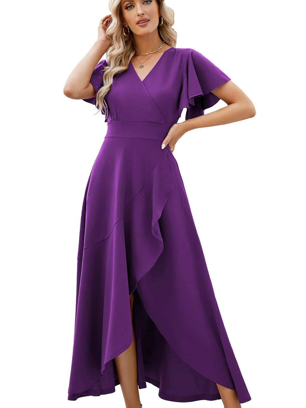 ZZV Formal Dresses for Women Gowns Evening V Neck Wedding Guest Dresses