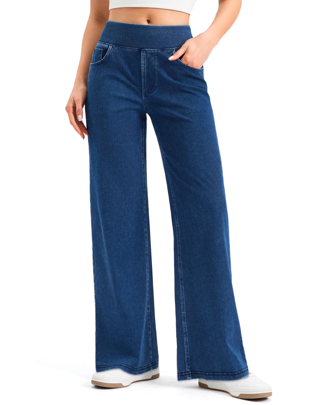 Rammus Wide Leg Jeans Woman High Waisted Pull On Stretchy Denim Pants
