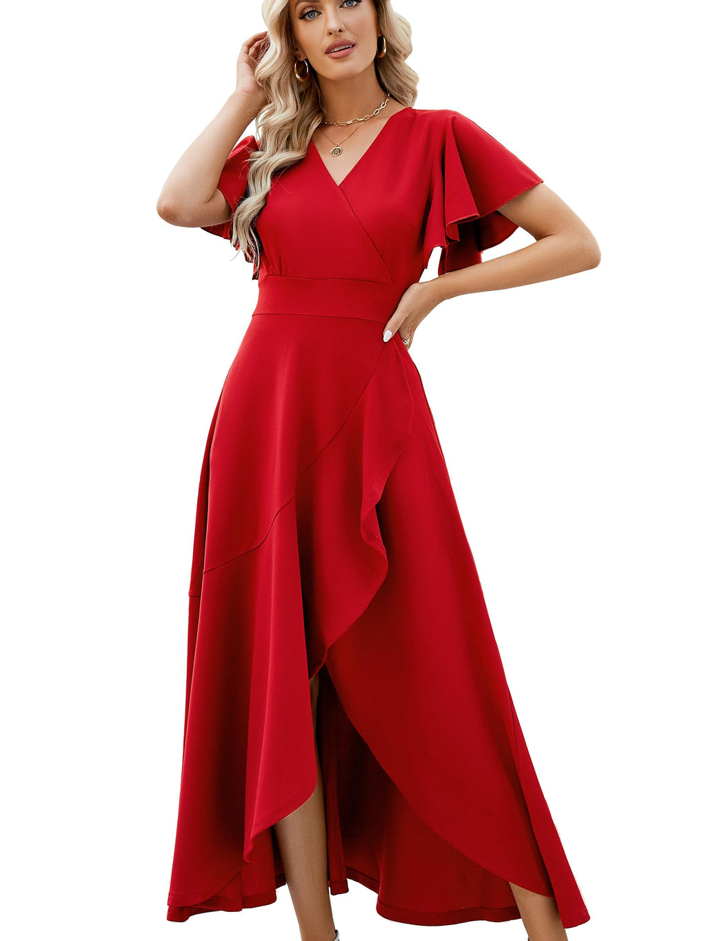 ZZV Formal Dresses for Women Gowns Evening V Neck Wedding Guest Dresses