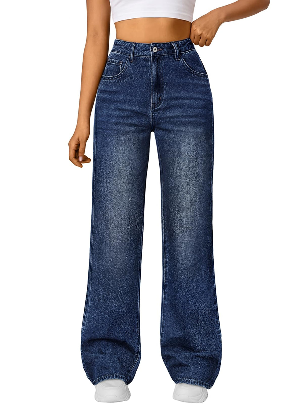 Trendy Queen Women High Waisted Straight Wide Leg Jeans Stretch Baggy Pants