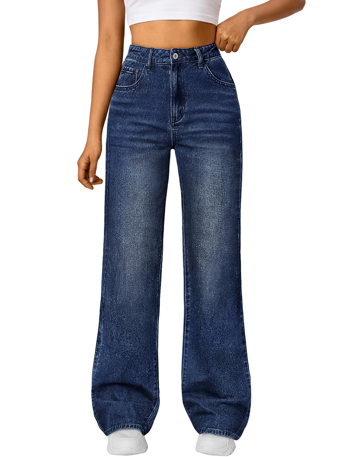 Trendy Queen Women High Waisted Straight Wide Leg Jeans Stretch Baggy Pants
