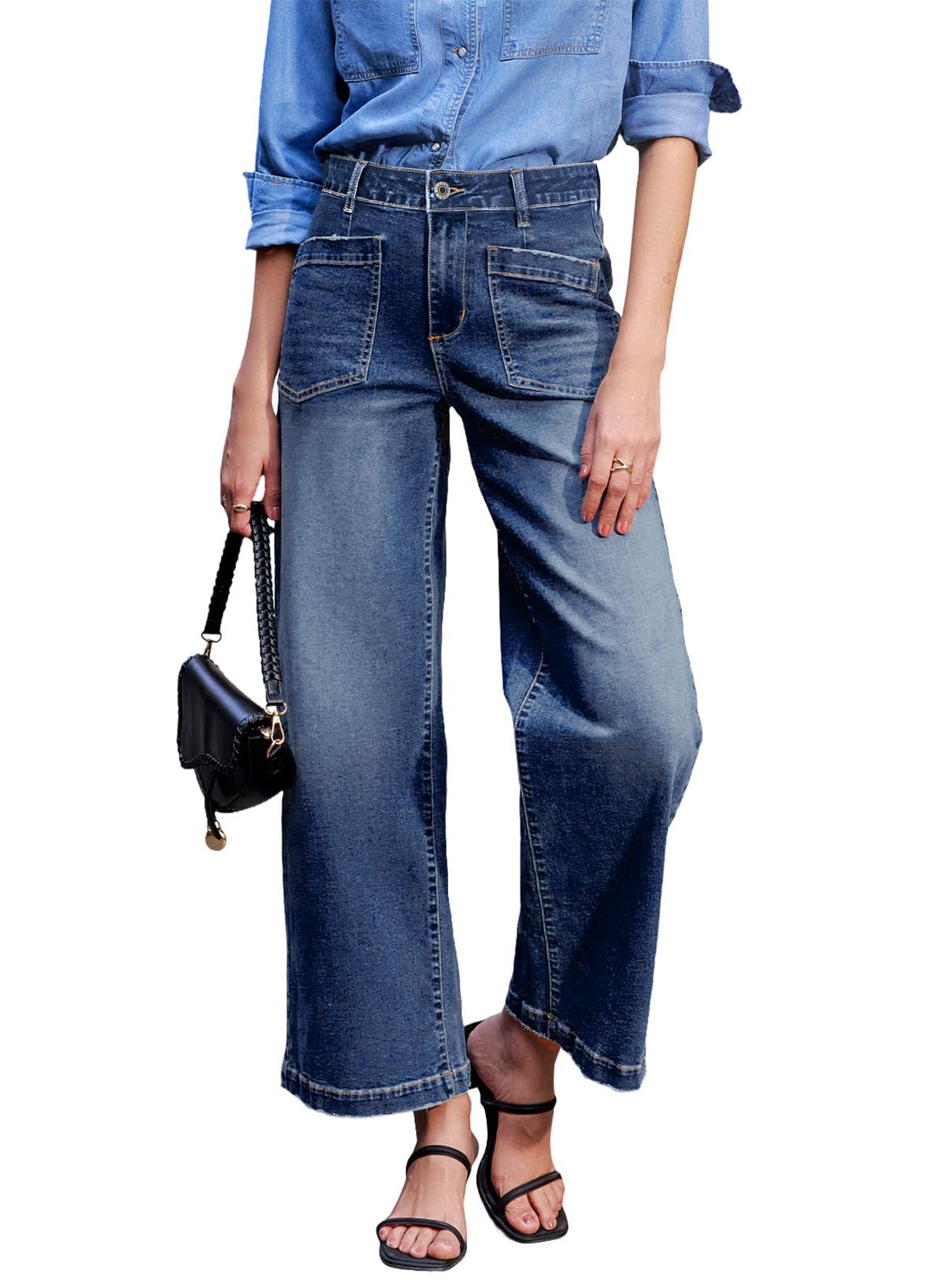 Sidefeel Wide Leg Jeans for Women High Waisted Stretchy Ankle Denim Pants