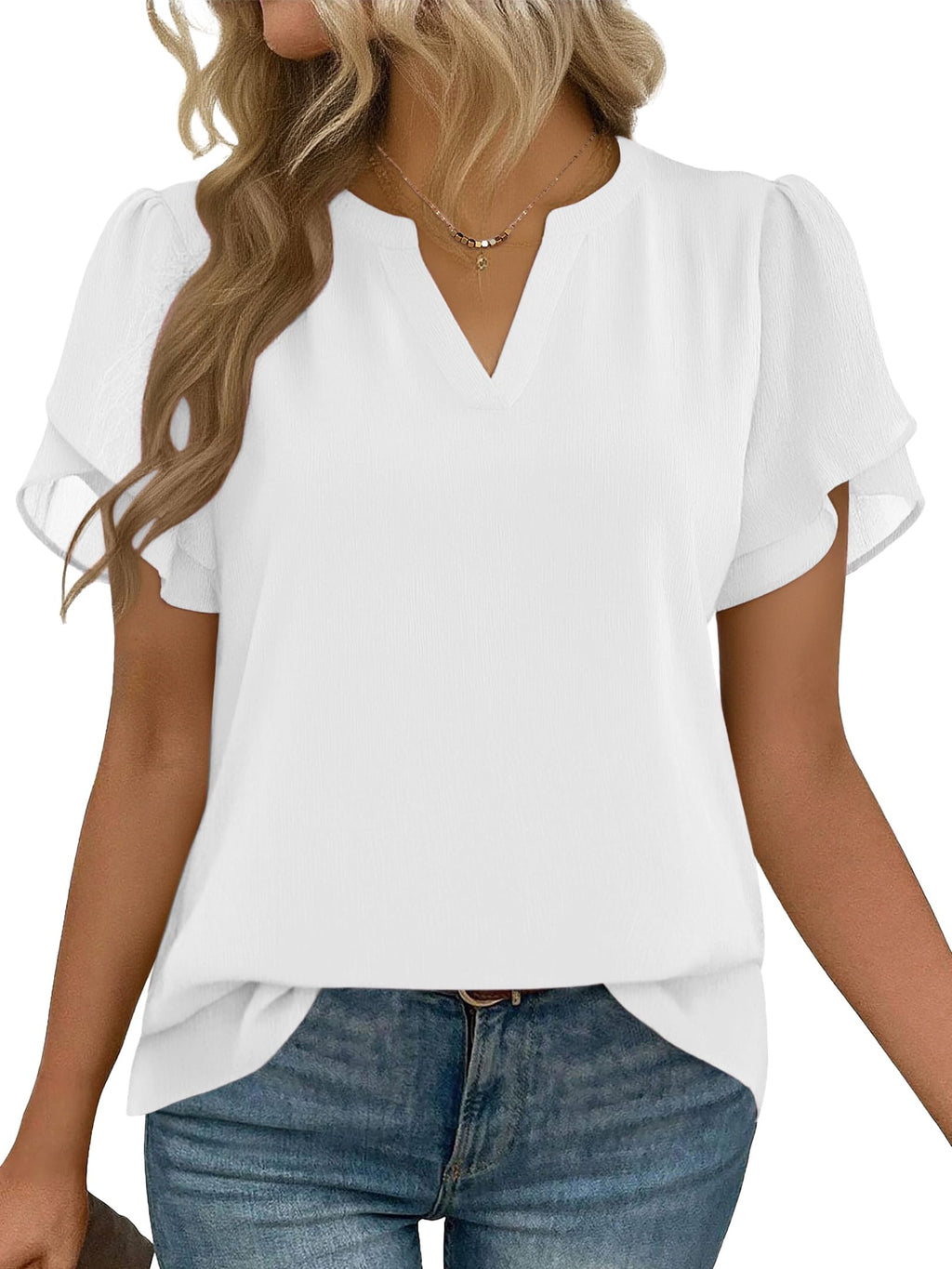 Zeagoo Womens Dressy Casual Chffon Shirts Short Sleeve V Neck Work Blouse