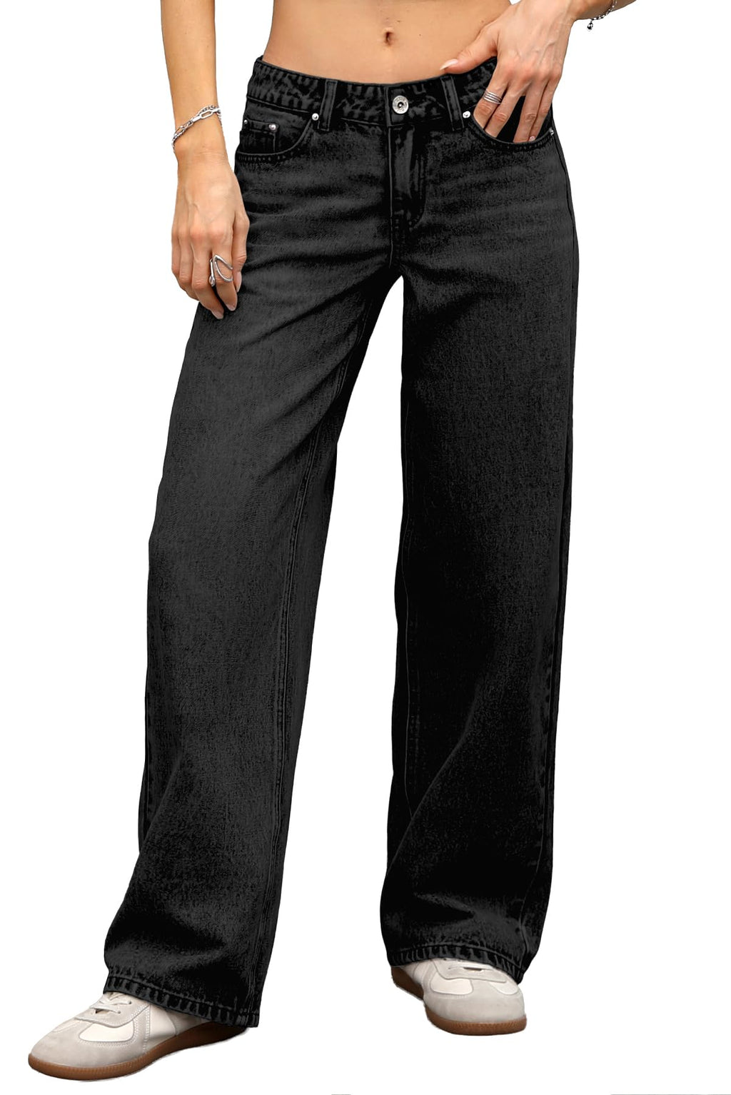ELLEVEN Low Rise Baggy Jeans for Women, Straight Leg Denim Pants