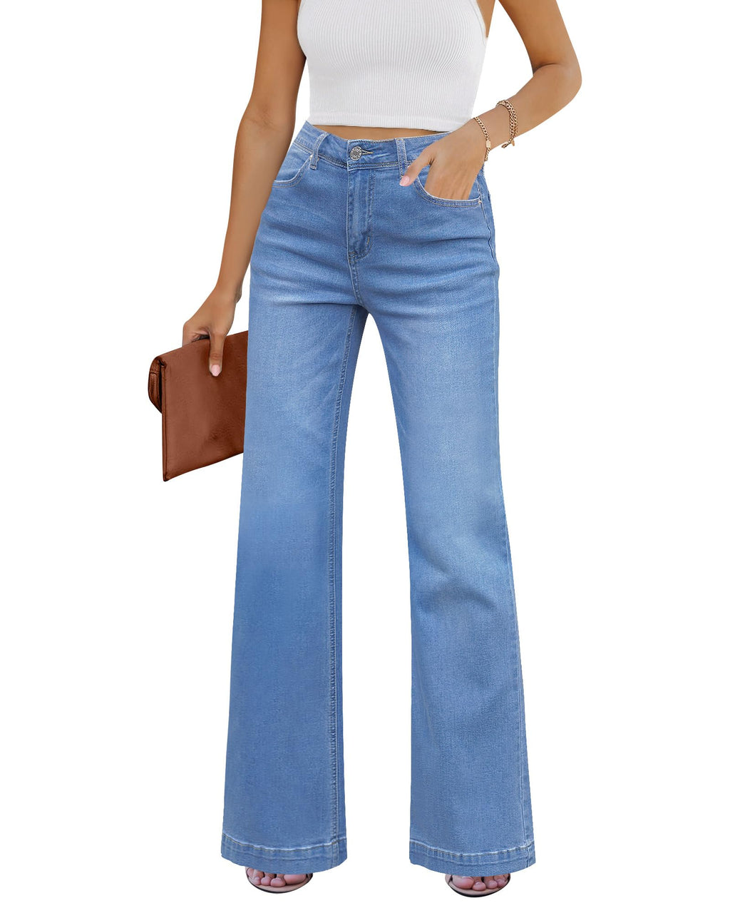 GRAPENT Flare Jeans for Women High Rise Wide Leg Baggy Stretchy Denim Pants