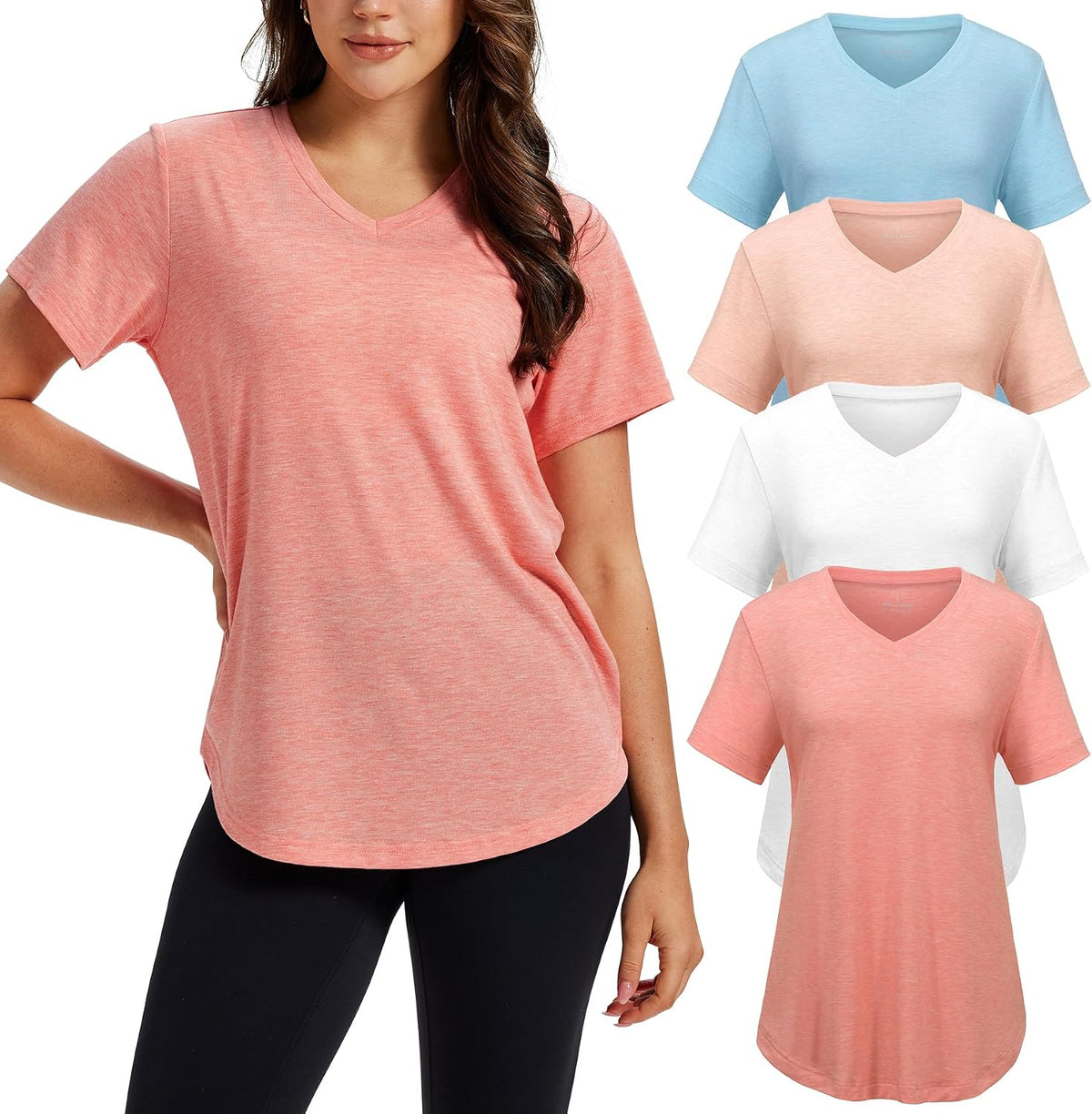 4 Pack V Neck T Shirts for Women Short Sleeve Plus Size Summer Tops