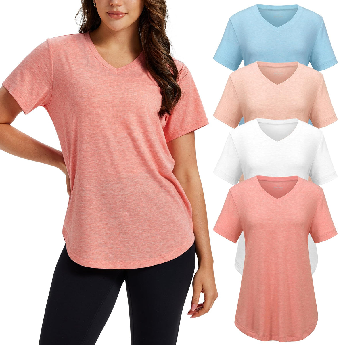 4 Pack V Neck T Shirts for Women Short Sleeve Plus Size Summer Tops