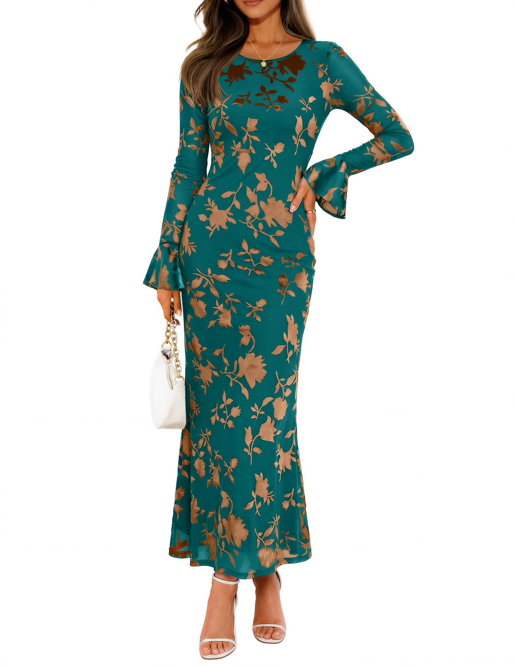 ZESICA Women's Fall Bell Long Sleeve Wedding Guest Dresses