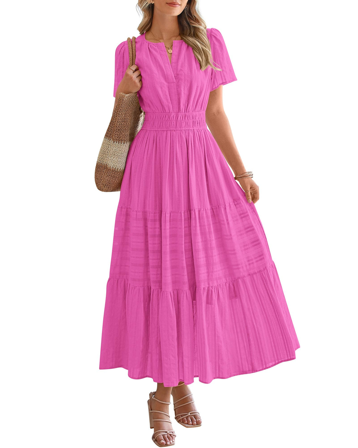 BTFBM Womens Summer 2026 Casual Maxi Dresses Lightweight Short Sleeve Dress