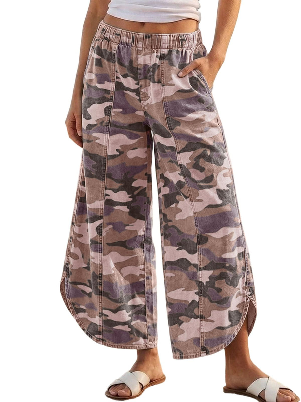 CHARTOU Women Y2k Wide Leg Jeans Elastic Waist Tulip Hem Casual Cropped Ankle Lenght Denim Pants