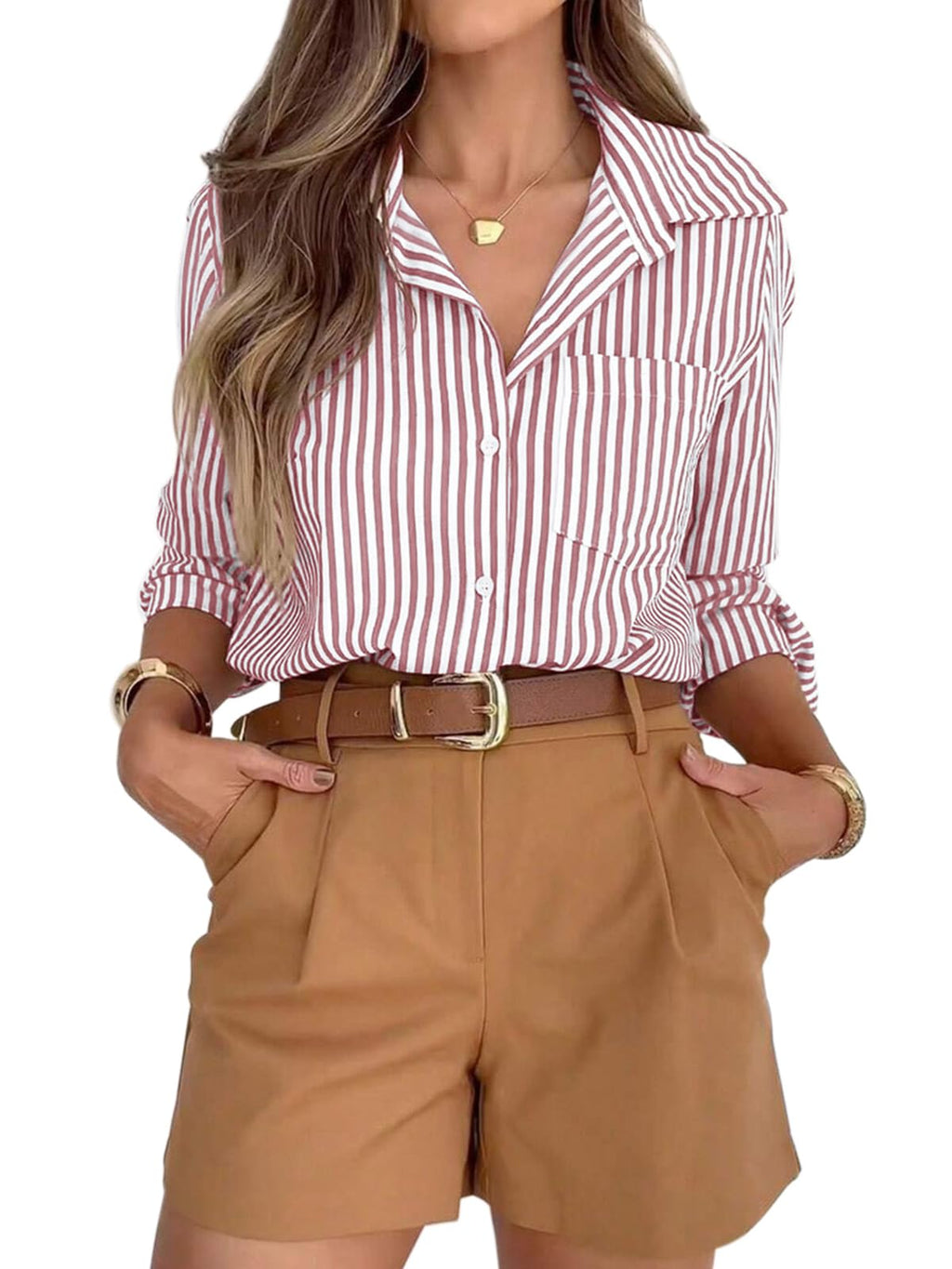 siliteelon Button Down Striped Shirts for Women Work Collared Dress Blouses