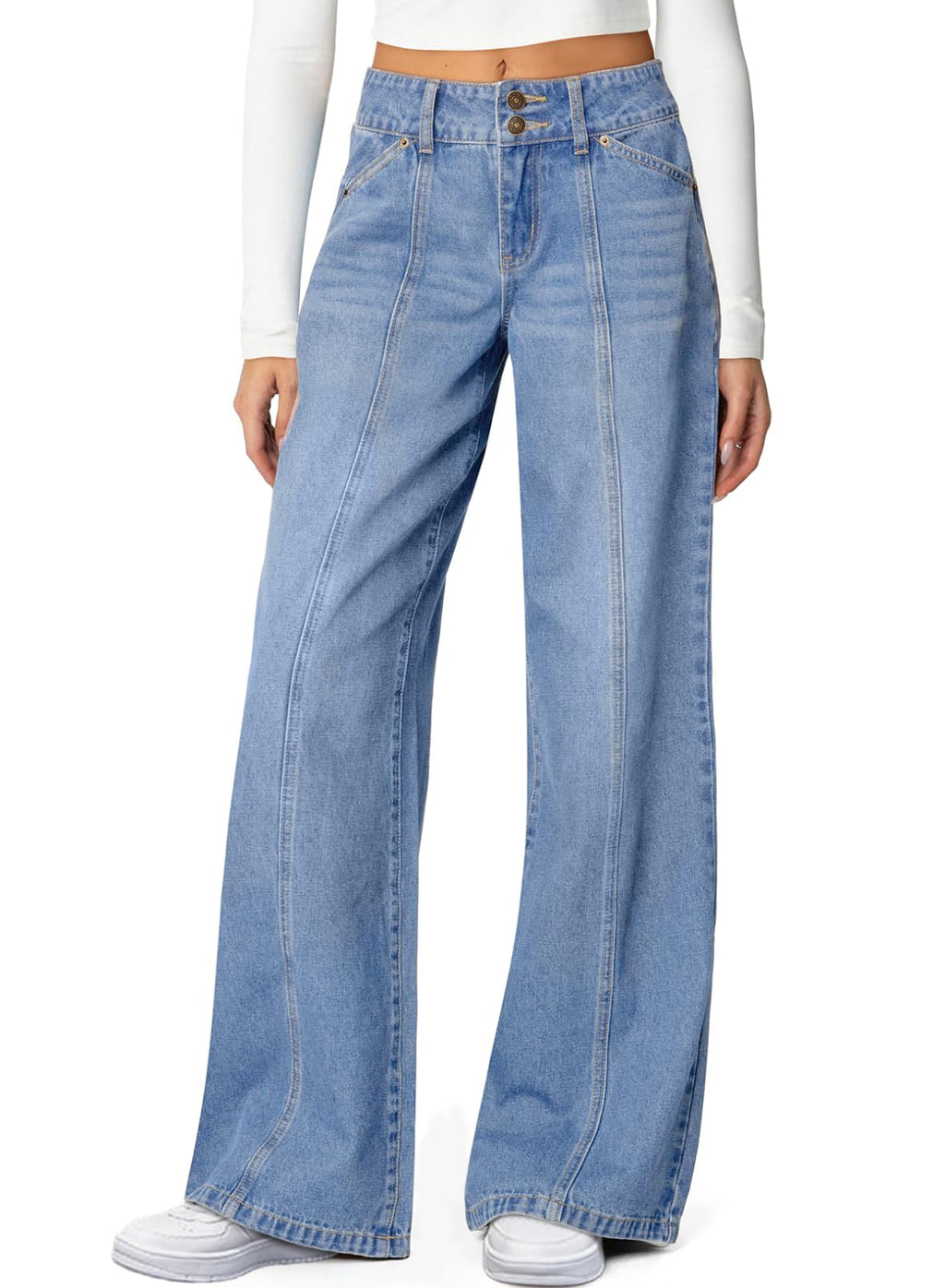 Sidefeel Women's High Waisted Wide Leg Stretchy Jeans