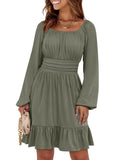 ANRABESS Women Long Lantern Sleeve Square Neck Fall Short Dress