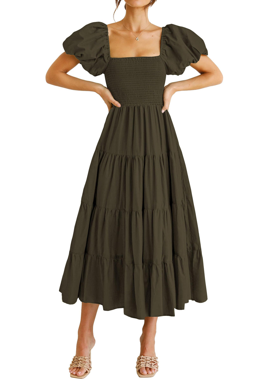 PRETTYGARDEN Women's Smocked Midi Wedding Guest Dress