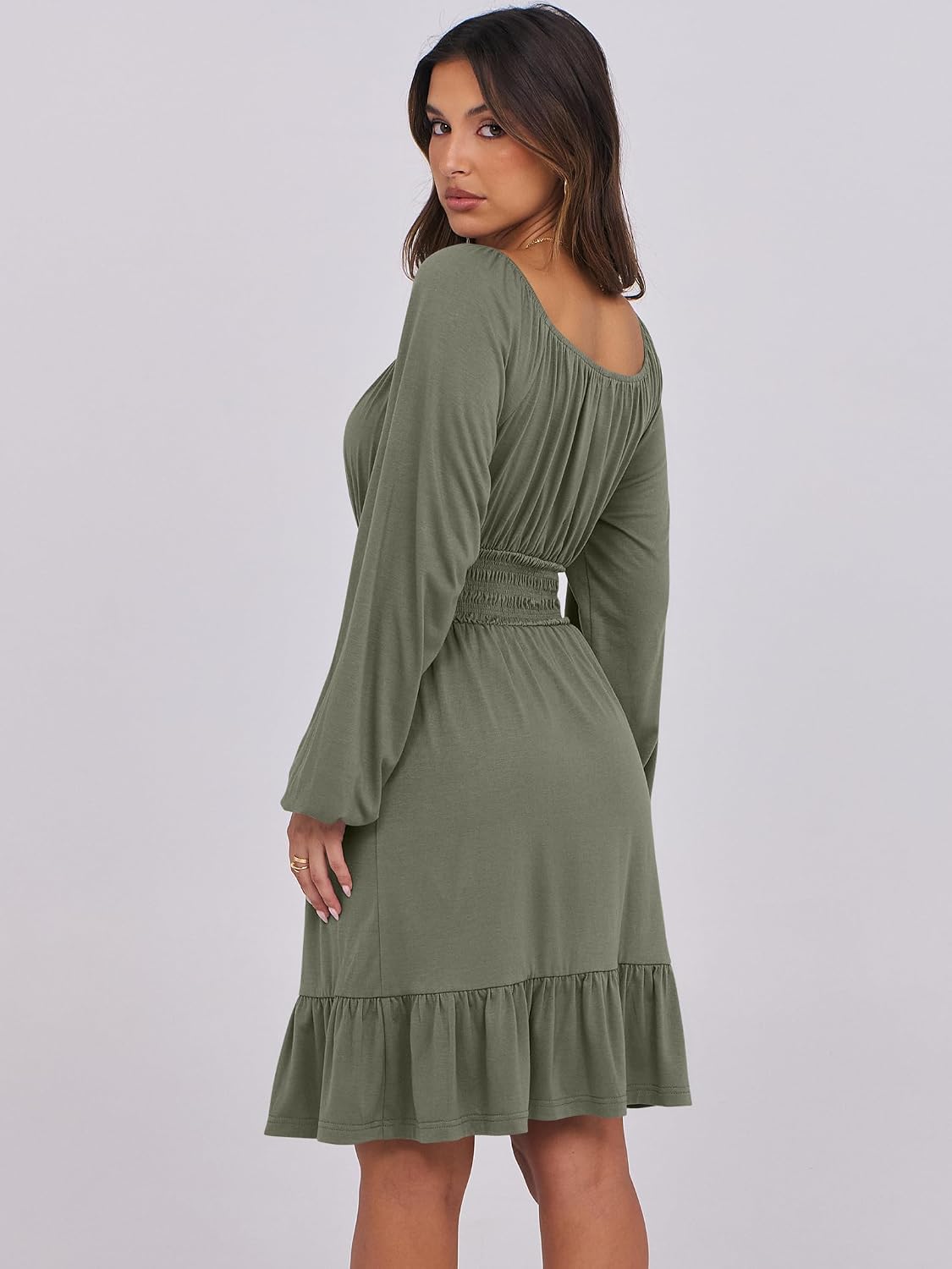 ANRABESS Women Long Lantern Sleeve Square Neck Fall Short Dress