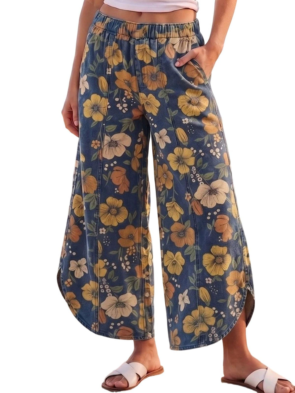 CHARTOU Women Y2k Wide Leg Jeans Elastic Waist Tulip Hem Casual Cropped Ankle Lenght Denim Pants