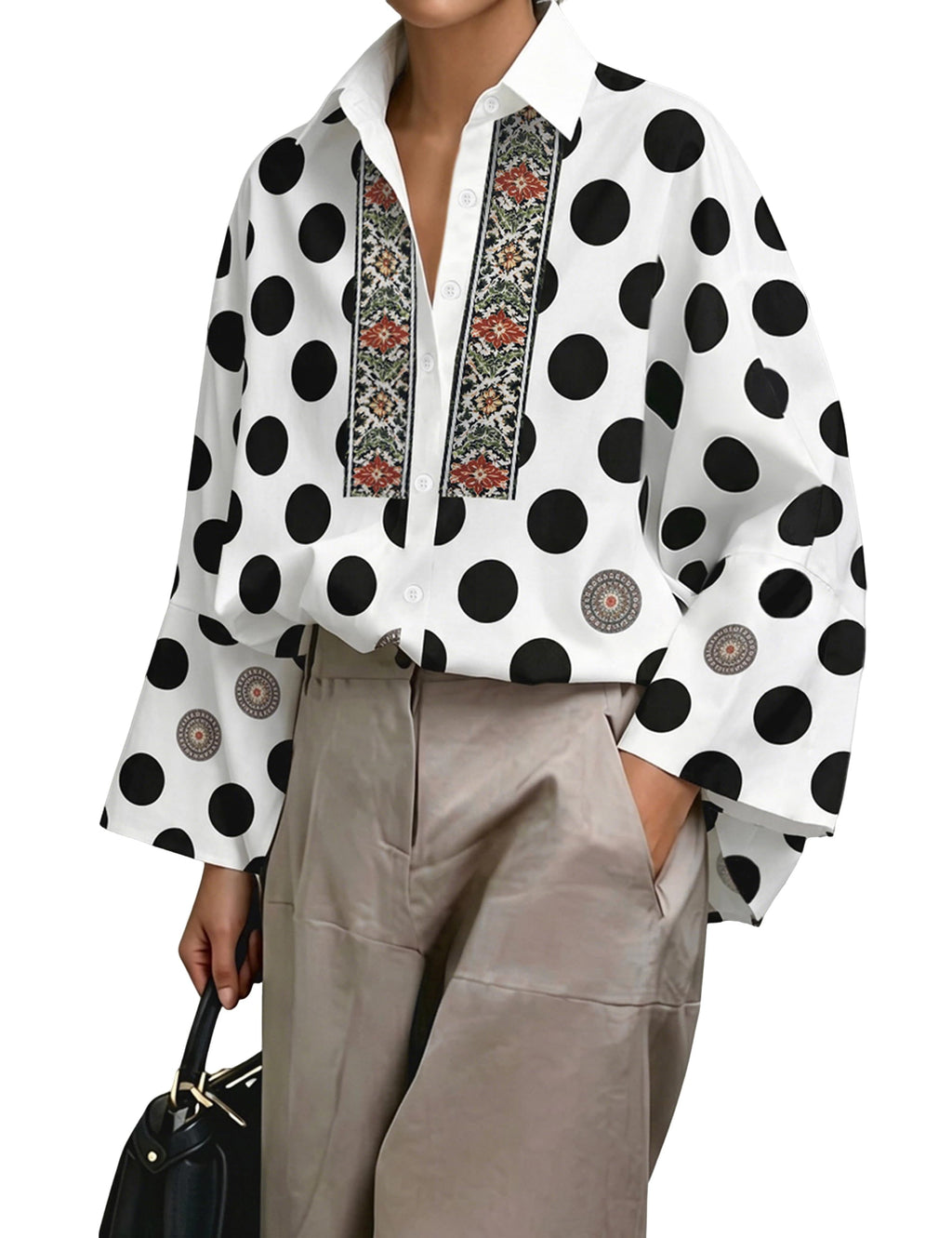 UOOZEE Womens Button Down Shirt Casual 3/4 Sleeve Loose Fit Collared Work Blouse Tops