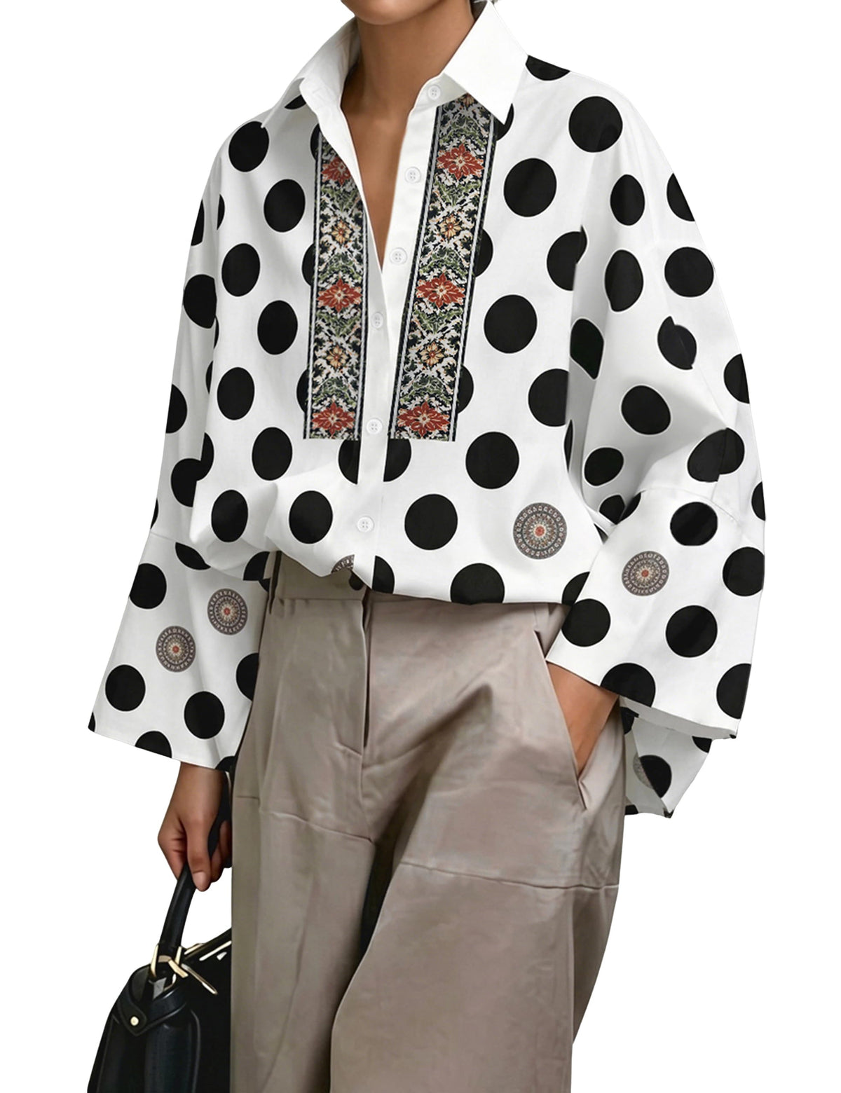 UOOZEE Womens Button Down Shirt Casual 3/4 Sleeve Loose Fit Collared Work Blouse Tops