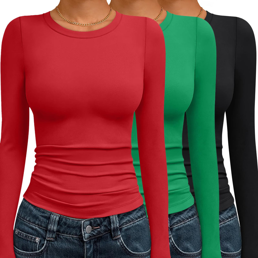 AUTOMET 3 Pack Womens Long Sleeve Basic Shirts Underscrub Compression Tops