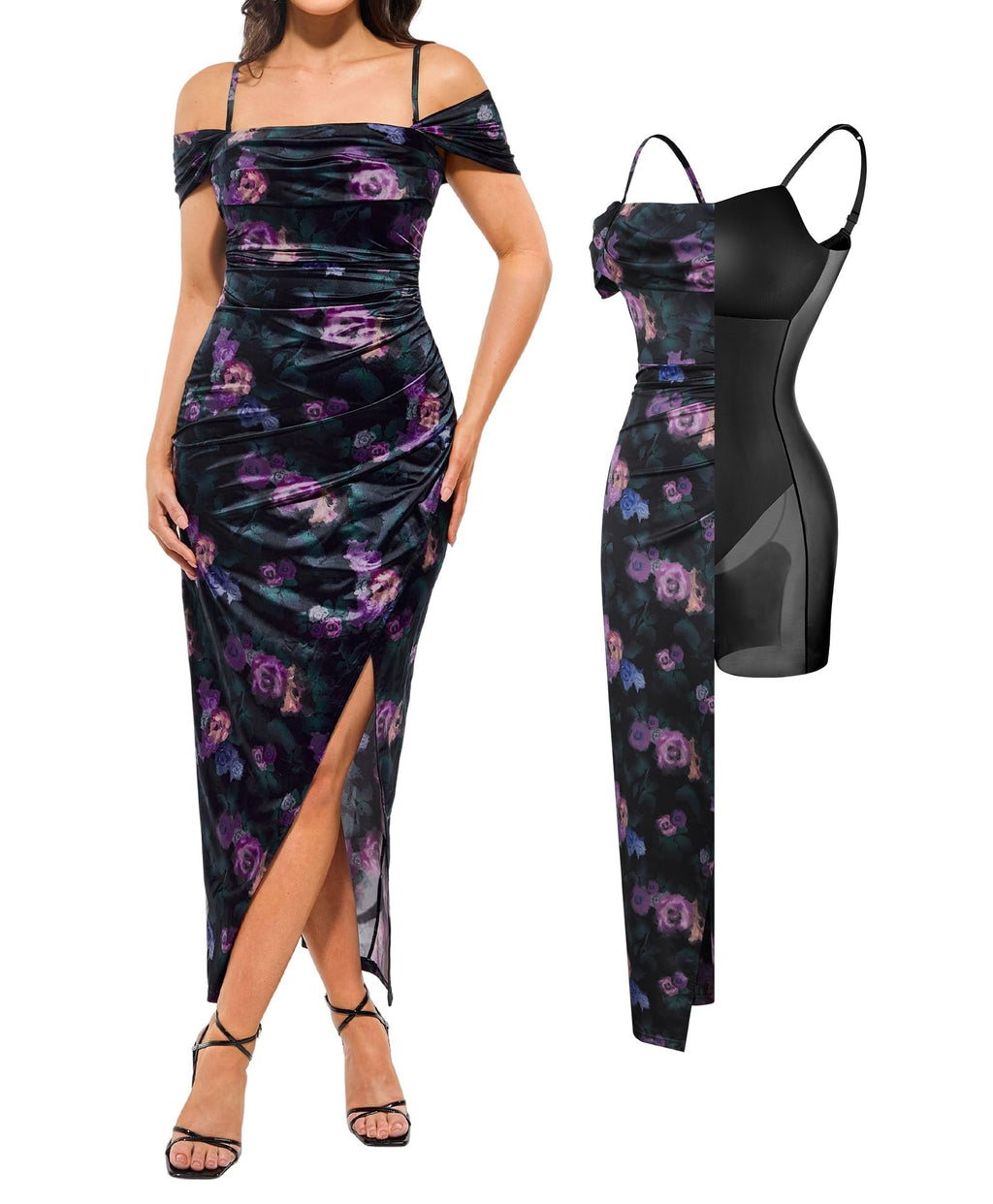 Popilush Wedding Guest Dresses for Women Off Shoulder Shapewear Maxi