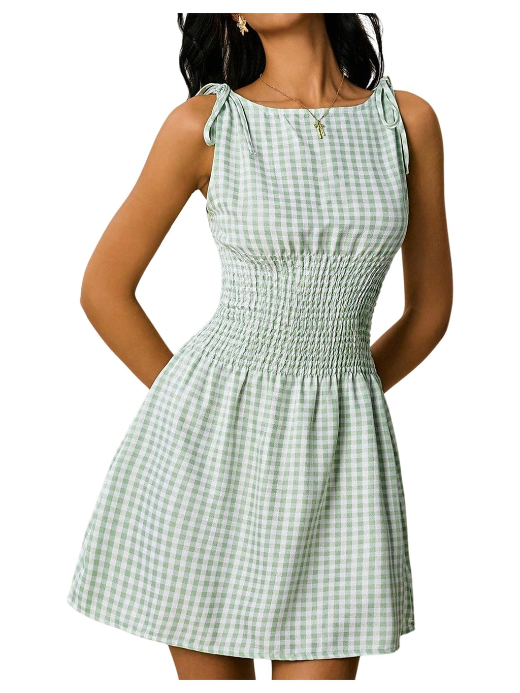 Floerns Women's Gingham A Line Dress Mini Checkered Elegant Dresses