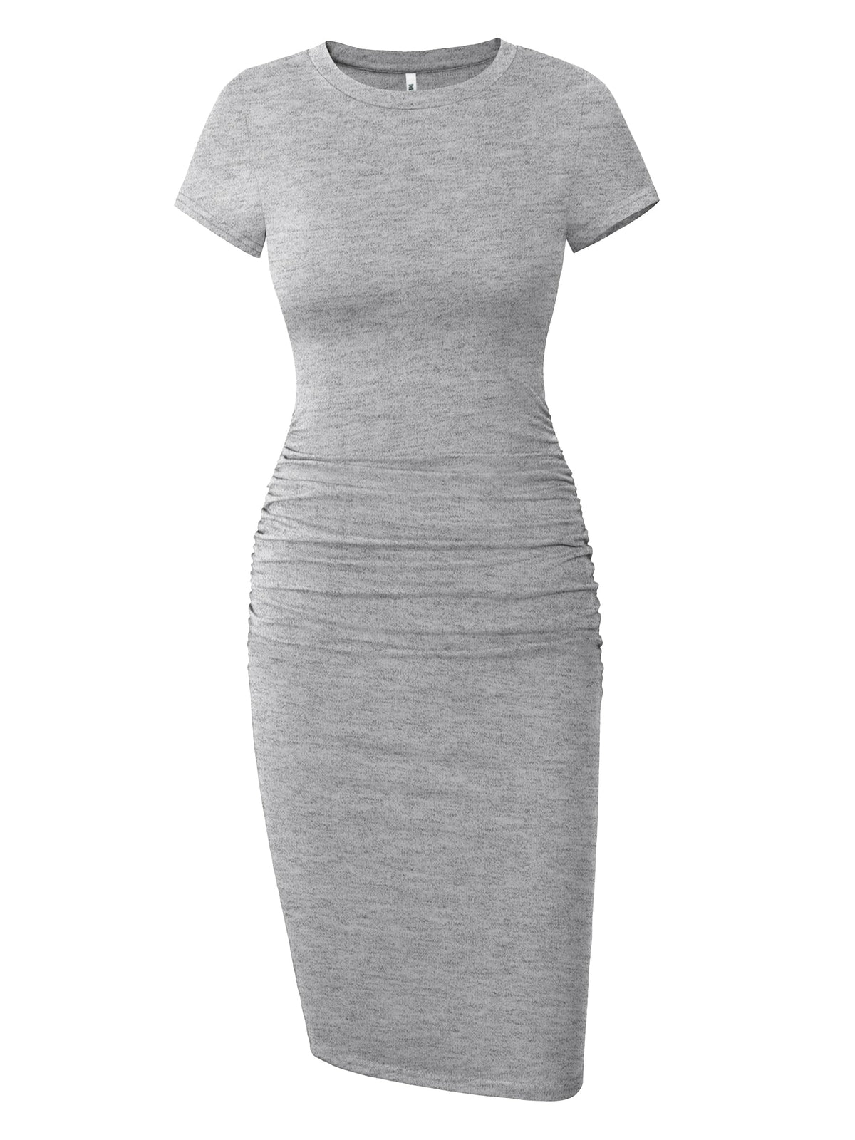 Missufe Women's Short Sleeve Ruched Casual Sundress Midi Bodycon T Shirt Dress