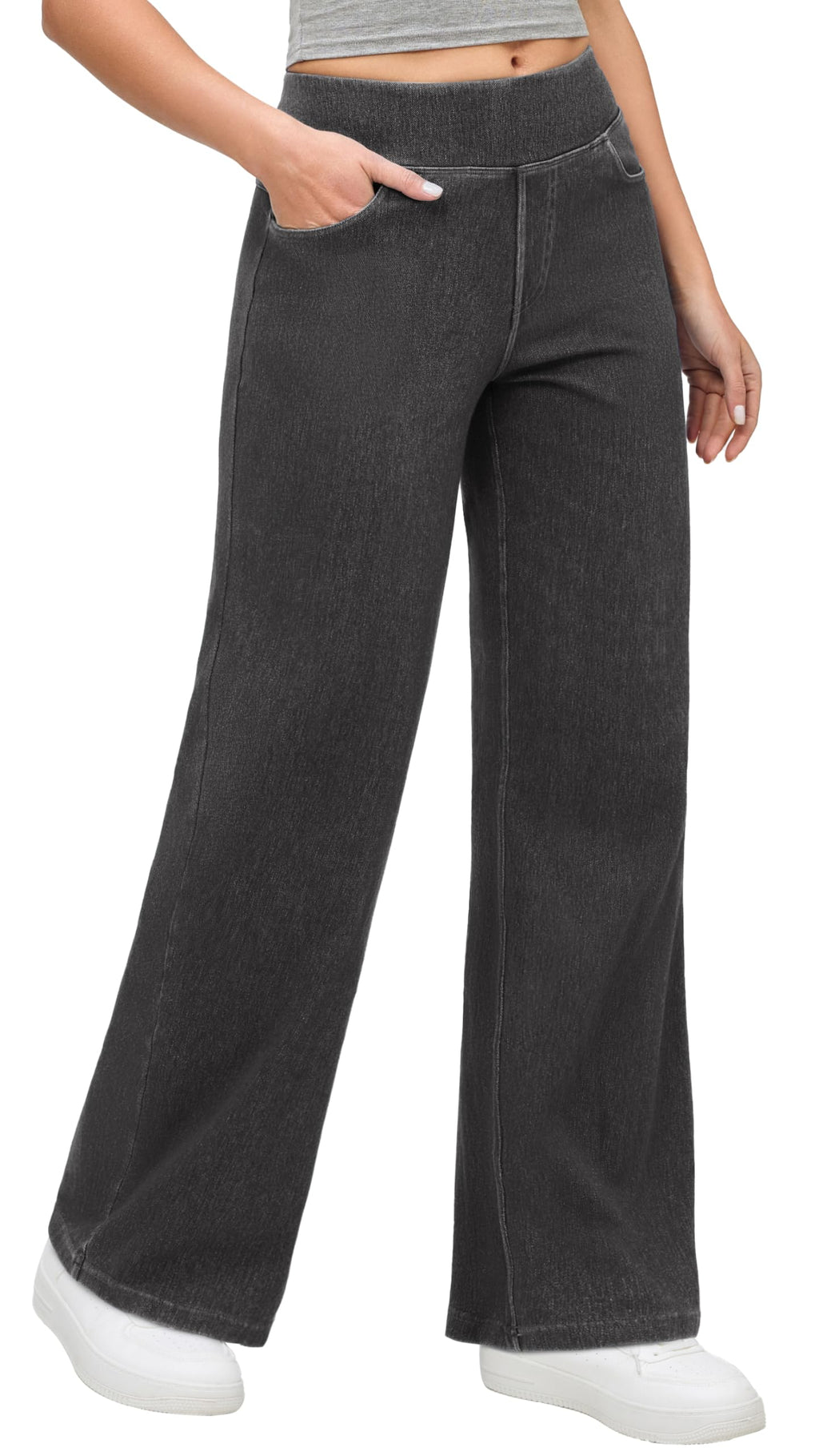Wide Leg Jeans for Women High Waisted Pull On Sweatpant Jean Denim Pants
