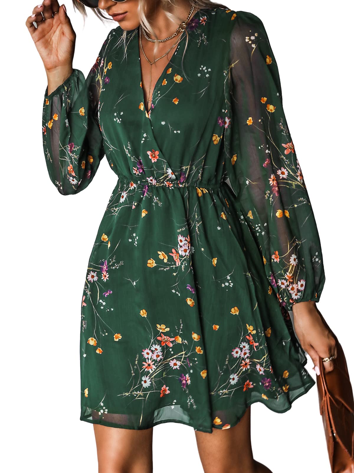CUPSHE Womens Fall Floral Dress Boho Vacation Mini Wedding Guest Dresses