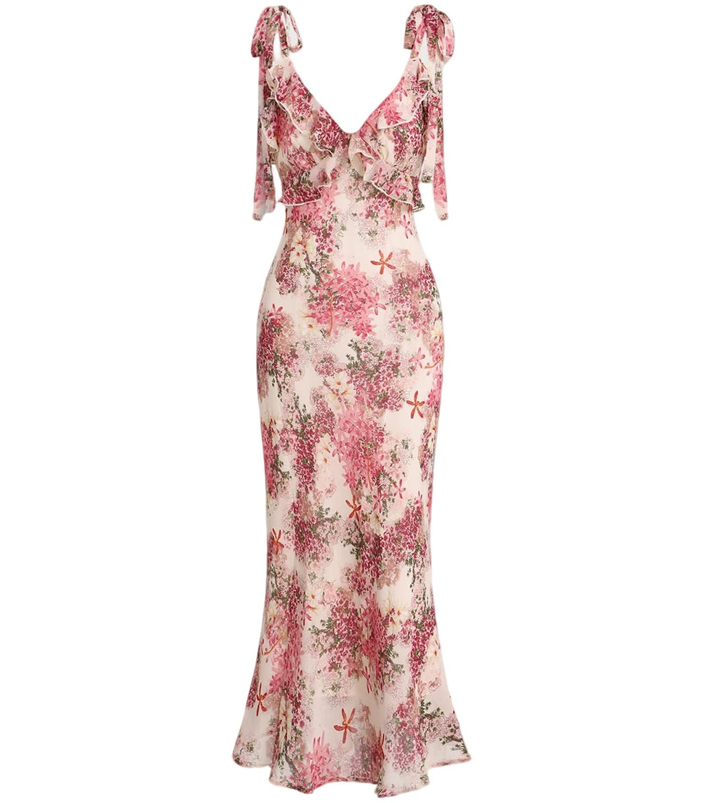 RIHOAS Boho Midi Floral Dress - Elegant Flowy Sundress | Formal-Inspired Outfit for Wedding Guest | Spring Summer Party Dress
