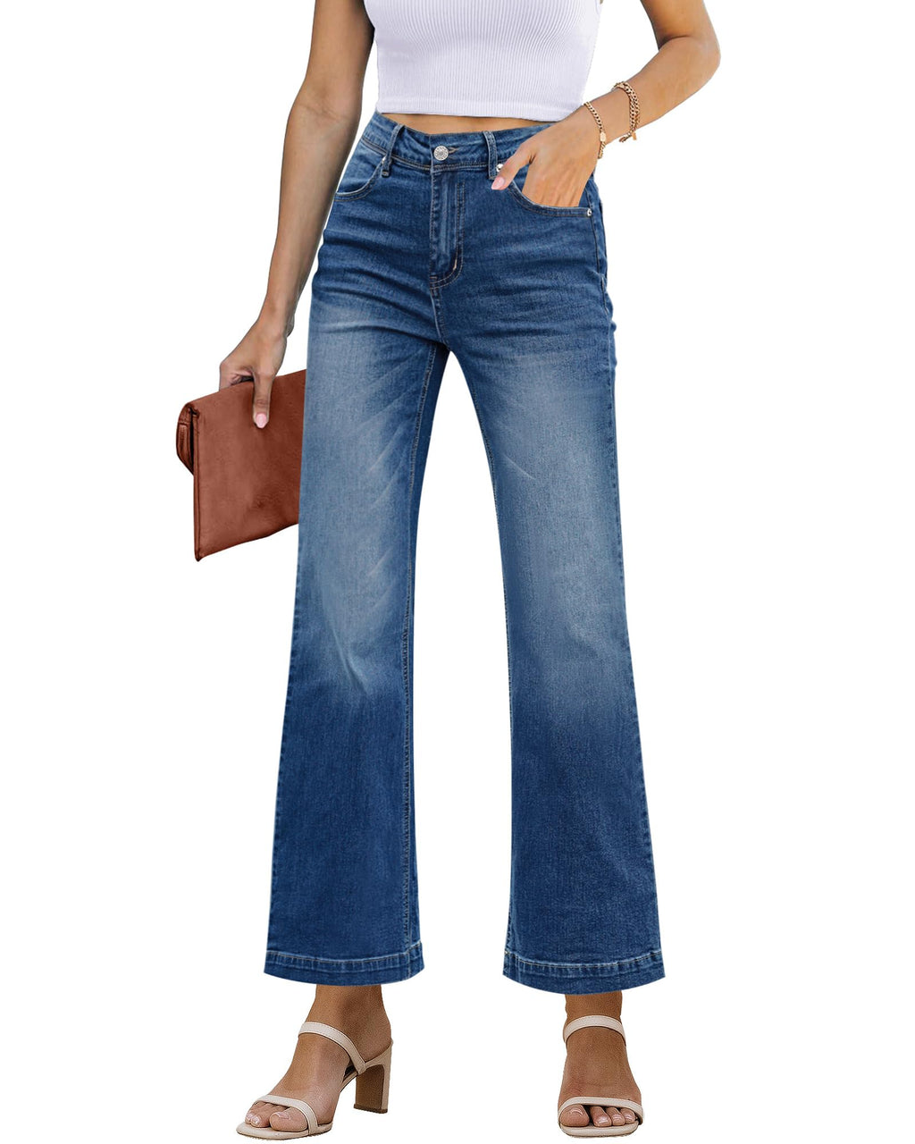 GRAPENT Flare Jeans for Women High Rise Wide Leg Baggy Stretchy Denim Pants