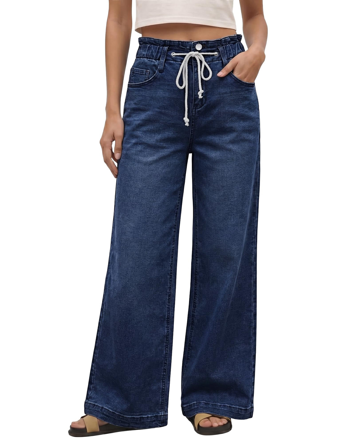 GRAPENT Wide Leg Jeans for Women Stretch High Wasited Elastic Waist Bell Bottom Baggy Y2K Pants