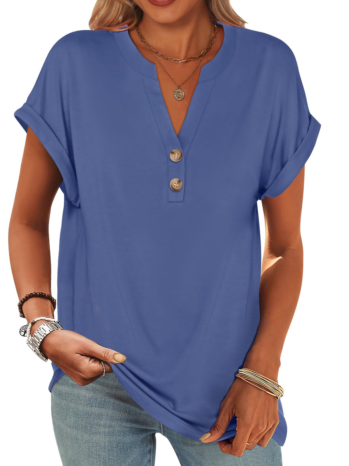 ANRABESS Womens Short Sleeve Henley Tops Summer Shirts Dressy Casual Blouse