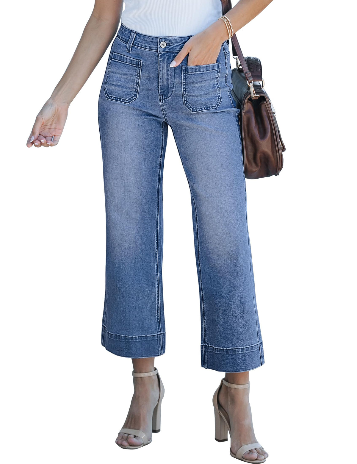 luvamia Wide Leg Jeans for Women Trendy High Waisted Crop Flare Jeans Pants
